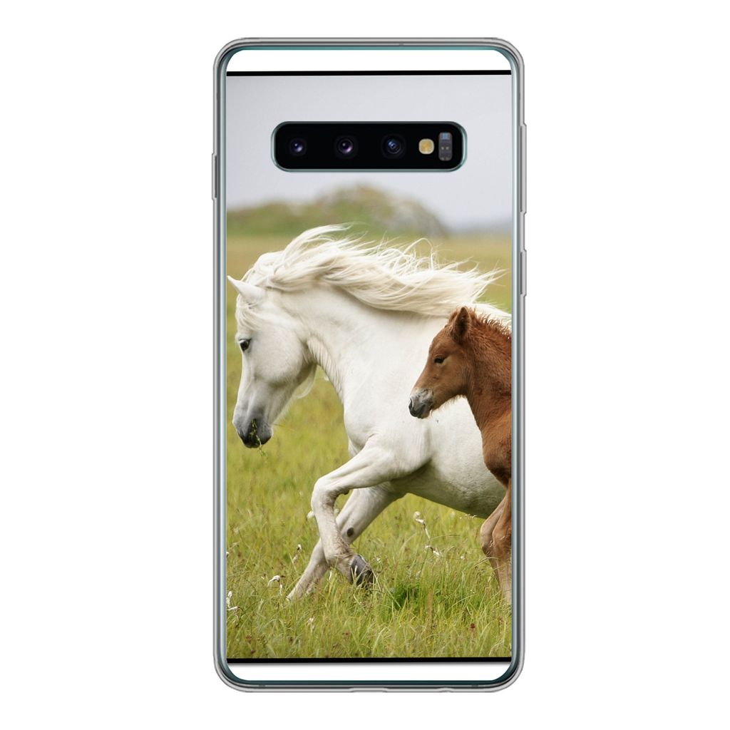 MuchoWow Handyhülle Schutzhülle Hülle für Samsung Galaxy S10 Pferde - Tiere - Gras Silikon Softcase Handy Hülle - Handytasche
