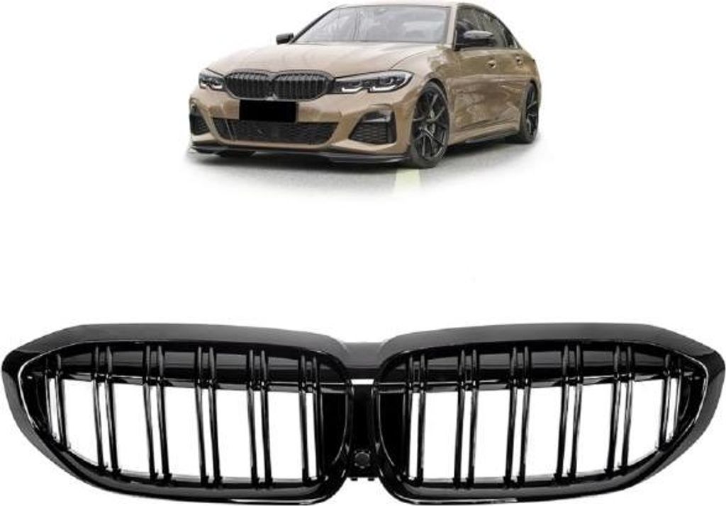 Set Doppelsteg Kühlergrill passt passend für den BMW 3er G20 G21 Schwarz Glanz Sport