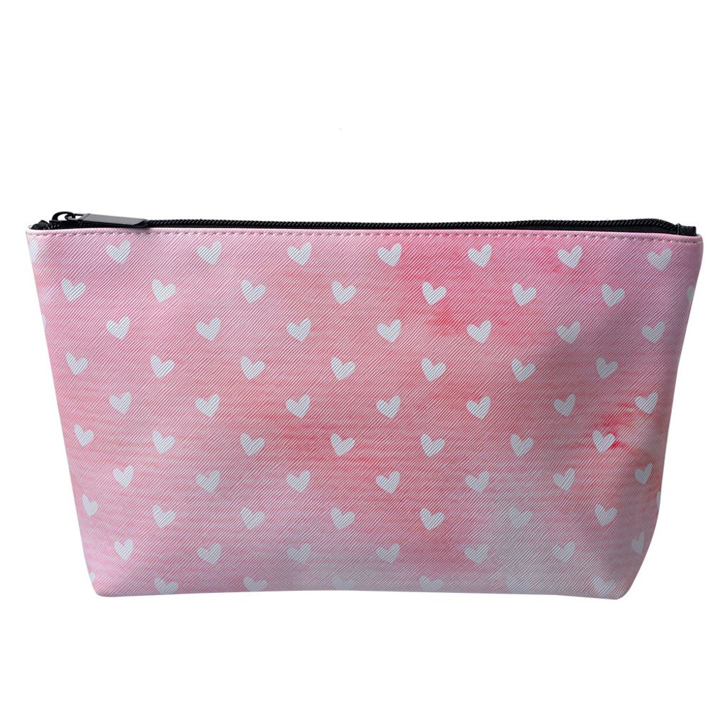 Clayre & Eef Damenkulturtasche 26x6x16 cm Rosa Weiß Kunststoff Herzen