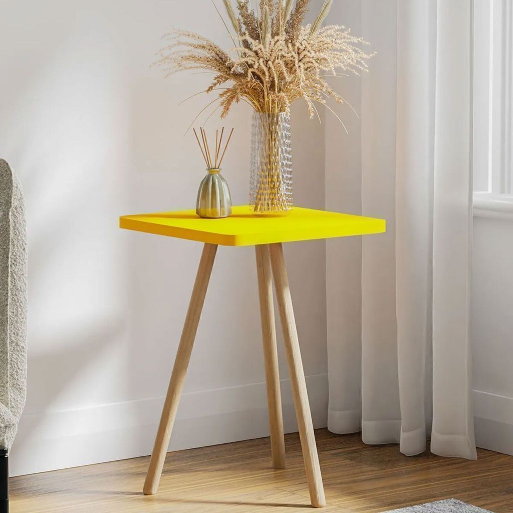 Quadratischer Beistelltisch mit Holzbeinen – Modern & stabil, Skandinavischer Stil, Vielseitig für Wohnzimmer & Schlafzimmer Nachttisch Gelb