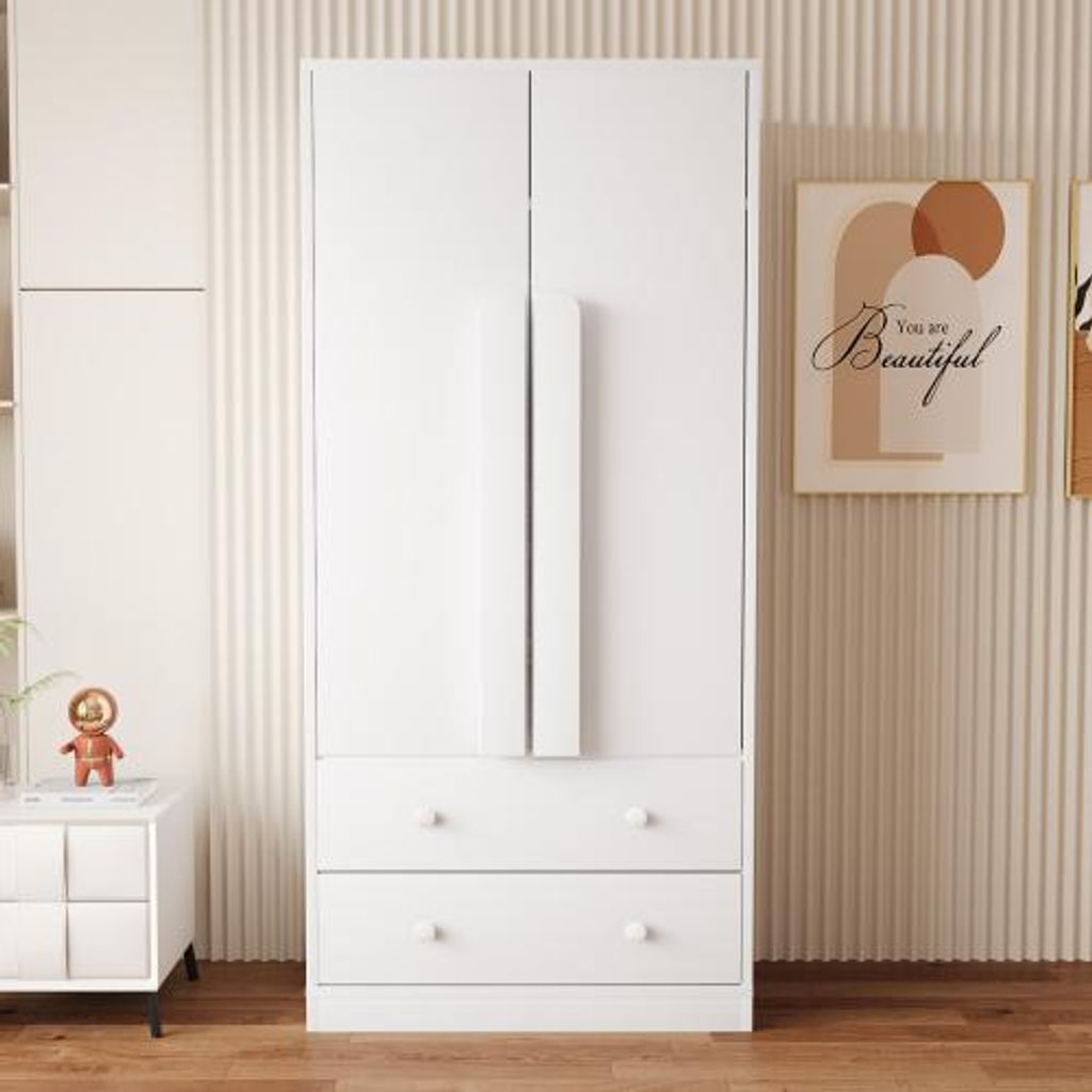 Kleiderschrank 70x40x170cm Weiss mit Schubladen und Ablagefaechern Doppeltueren Design Seitenschrank Schliessfaecher