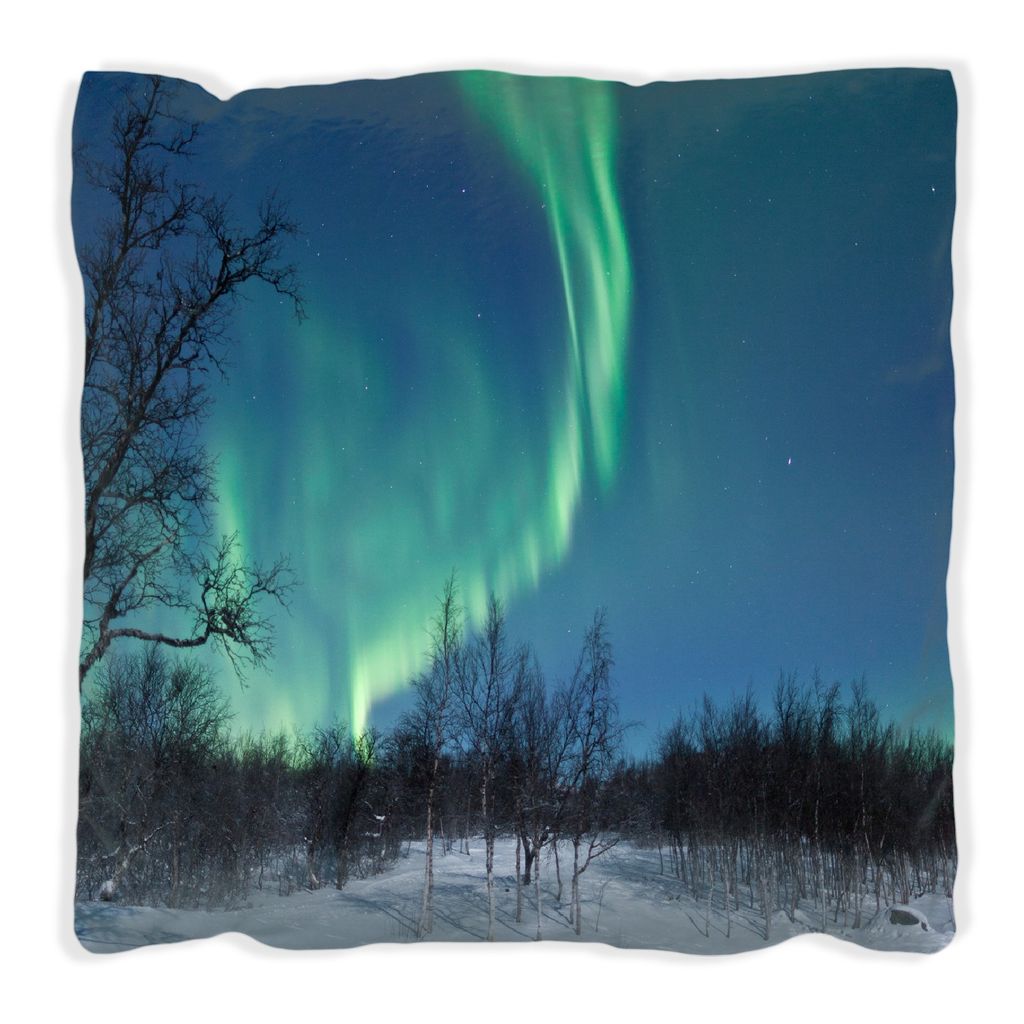 Wallario Premium Kissen, weiche Oberfläche, mit Motiv Polarlicht in Schweden, Größe: 30 x 30 cm, mit weißer Rückseite