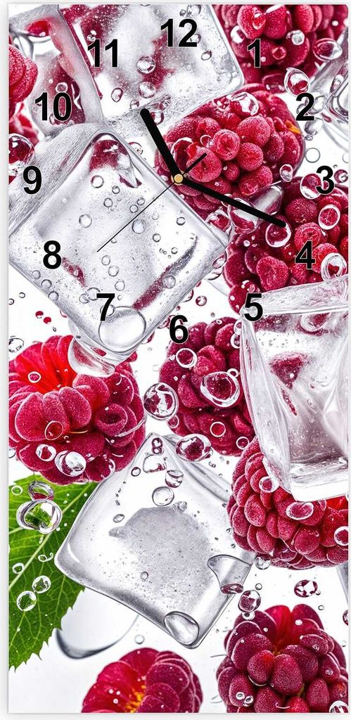 Wanduhr aus Glas mit Motiv Himbeereis- 30 x 60 cm - inkl. Aufhängesystem