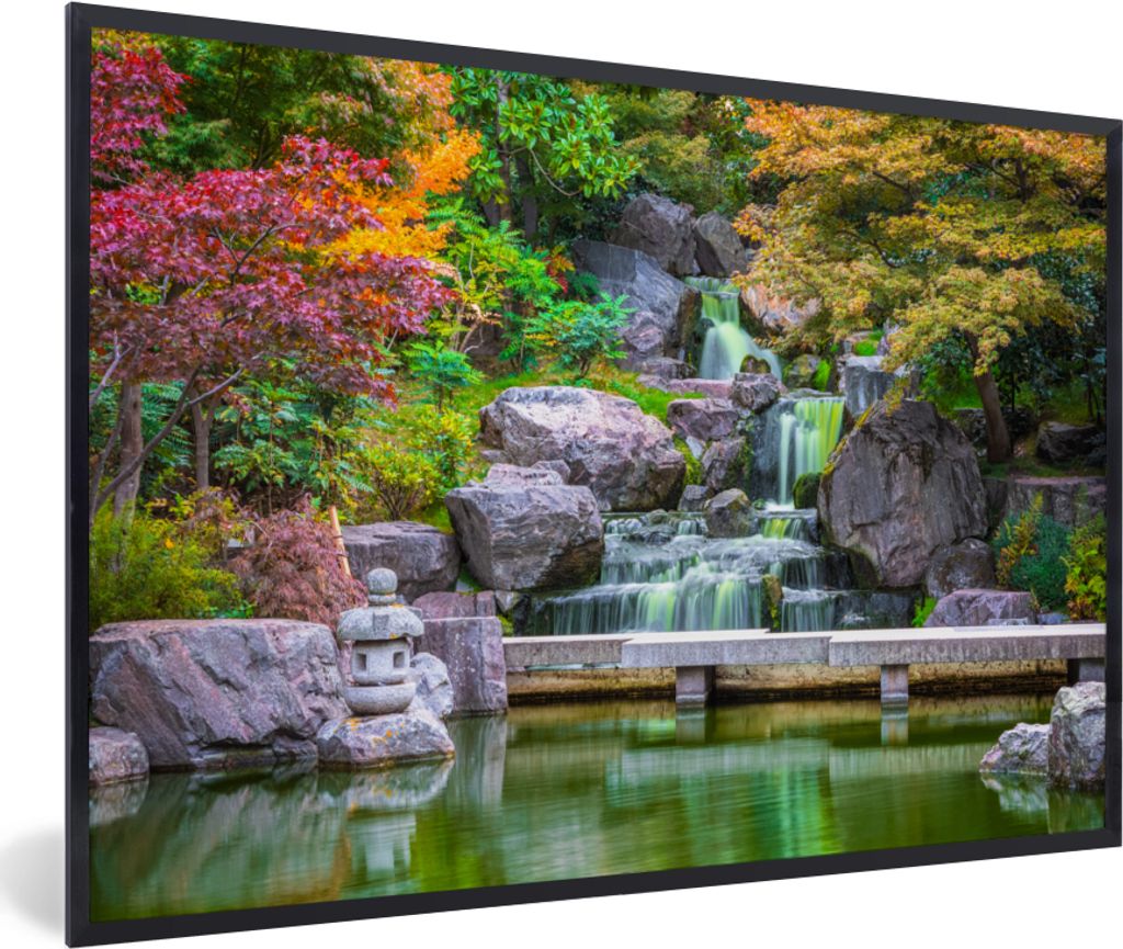 MuchoWow Gerahmtes Poster Steine - Wasser - Bäume - Japanisch - Botanisch 60x40 cm - Poster mit Schwarzem Bilderrahmen Wandposter Rahmen Foto Bi...