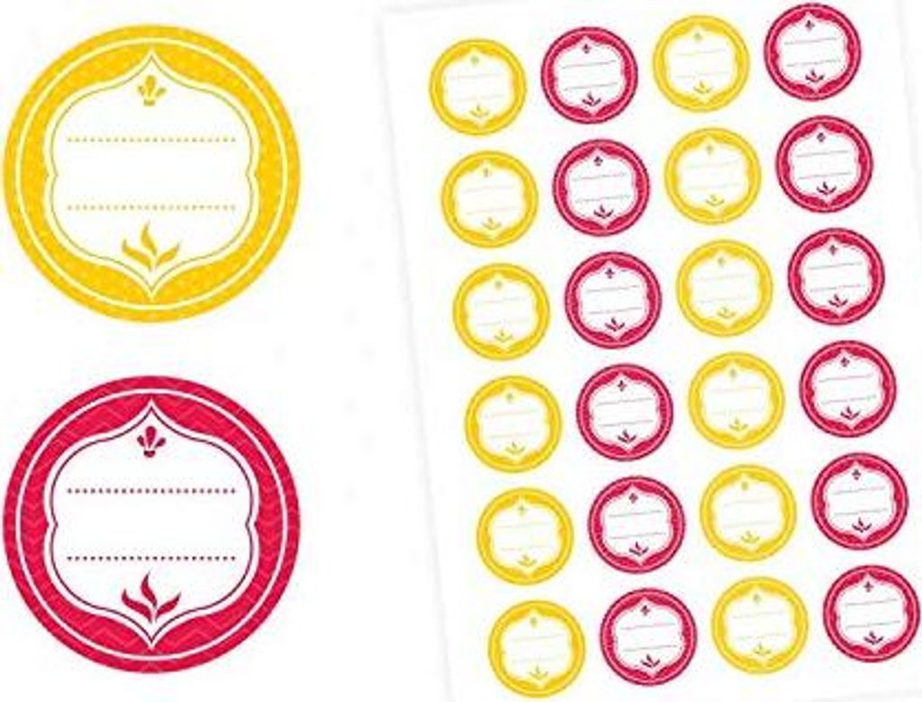 24 Universaletiketten - gelb & rot - rund 4 cm Ø - Haushaltsetiketten Sticker Aufkleber