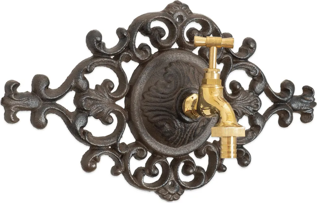Robinet Extérieur Nostalgie en Fonte avec Grande Rosace Brune 34x18 cm