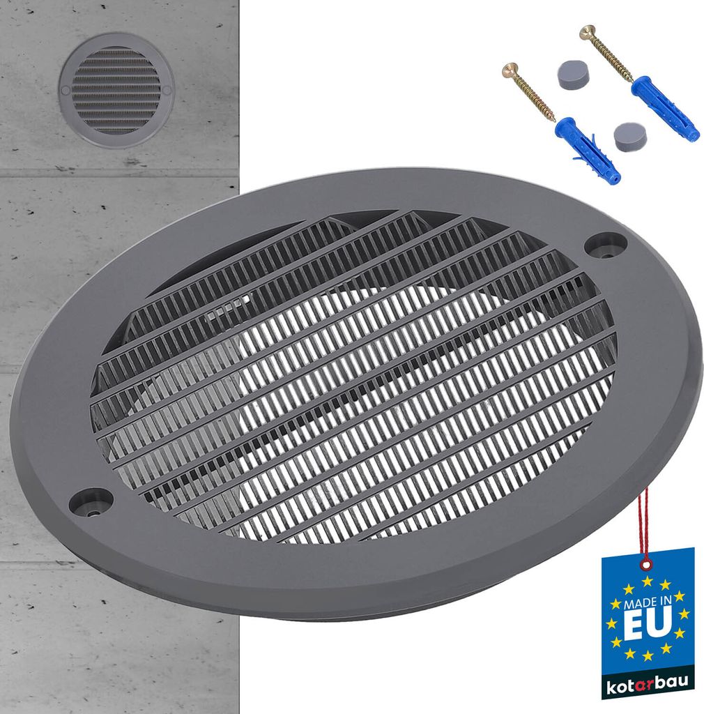 KOTARBAU Lüftungsgitter 125 mm Belüftungsgitter mit Insektenschutz Rund Belüftungsgitter Grau Kunststoff-Abschlussgitter für Lüftungskan...