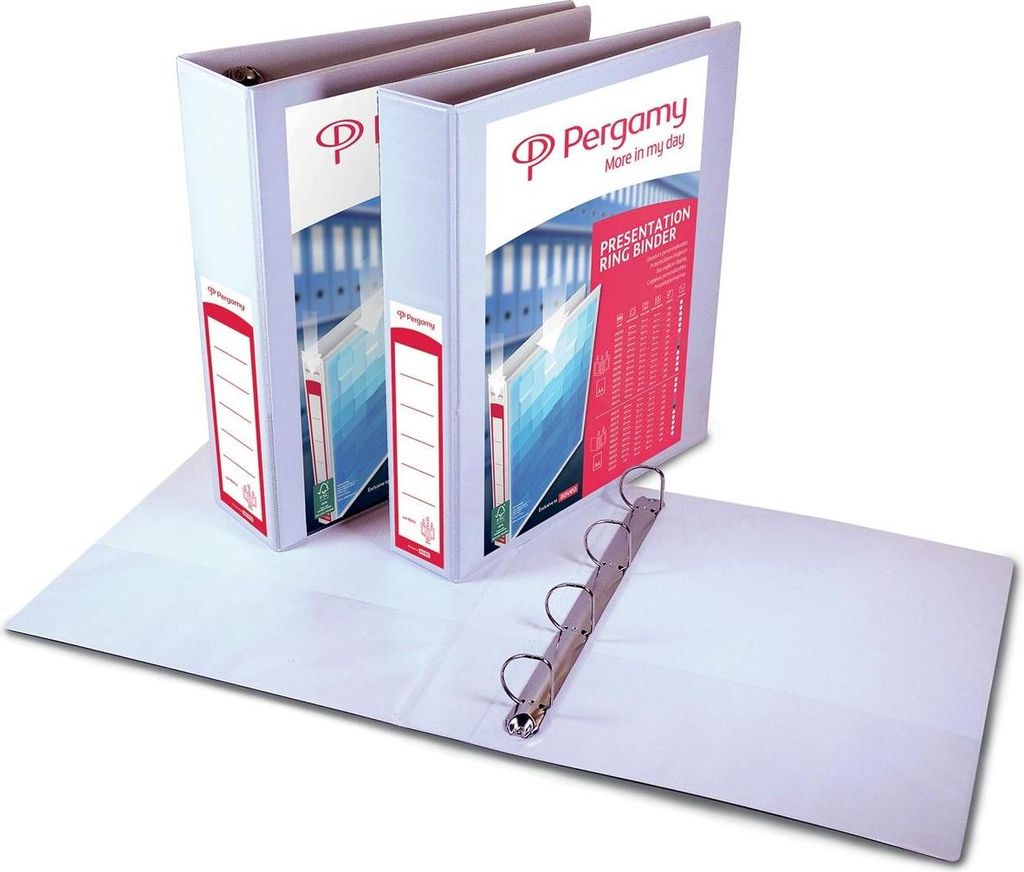 Pergamy – anpassbarer Ringordner, ft A4, 2 Taschen, 3 Taschen, 4 D-Ringe von 60 mm, weiß