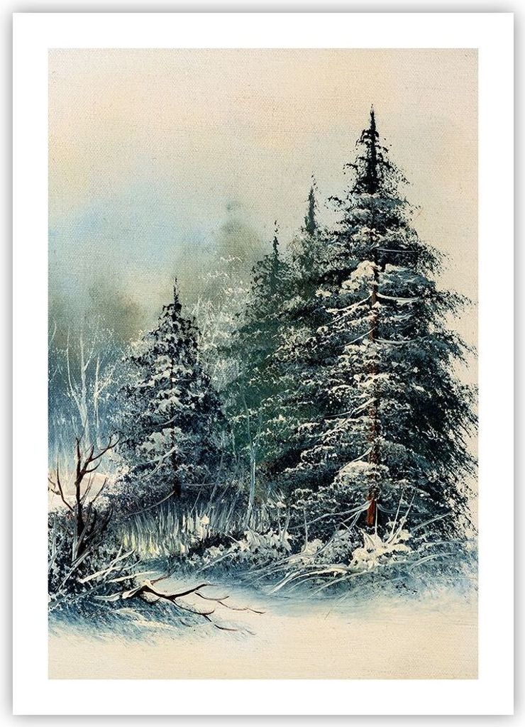 Poster - Poster ohne Rahmen - Schnee Fichten Wald - 50x70 cm - Wand Bild - Wanddeko - Wandbilder - Kunstposter - Wandposter - Bilder - Kunstdruck -...