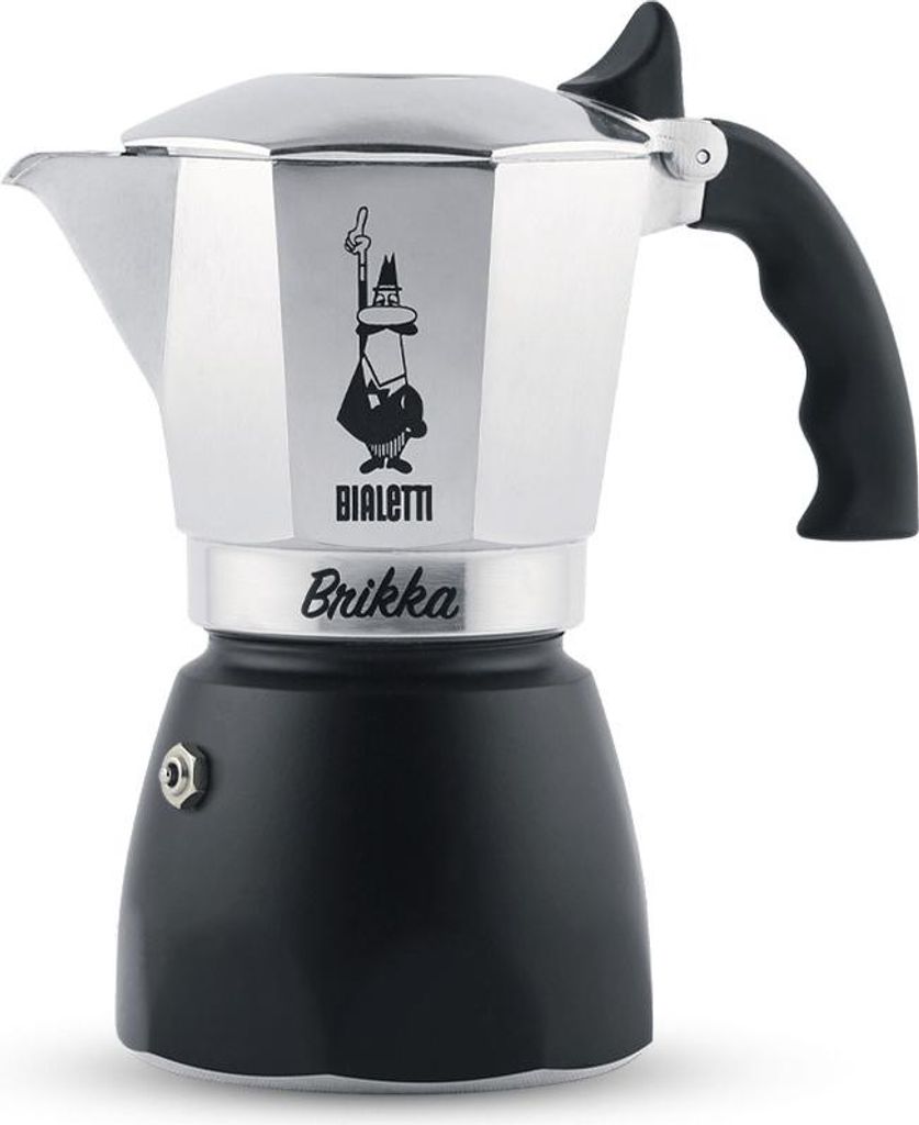 Bialetti Brikka, Mokka-Kanne, 0,1 l, Schwarz, Edelstahl, Aluminium, 2 Tassen, Thermoplast