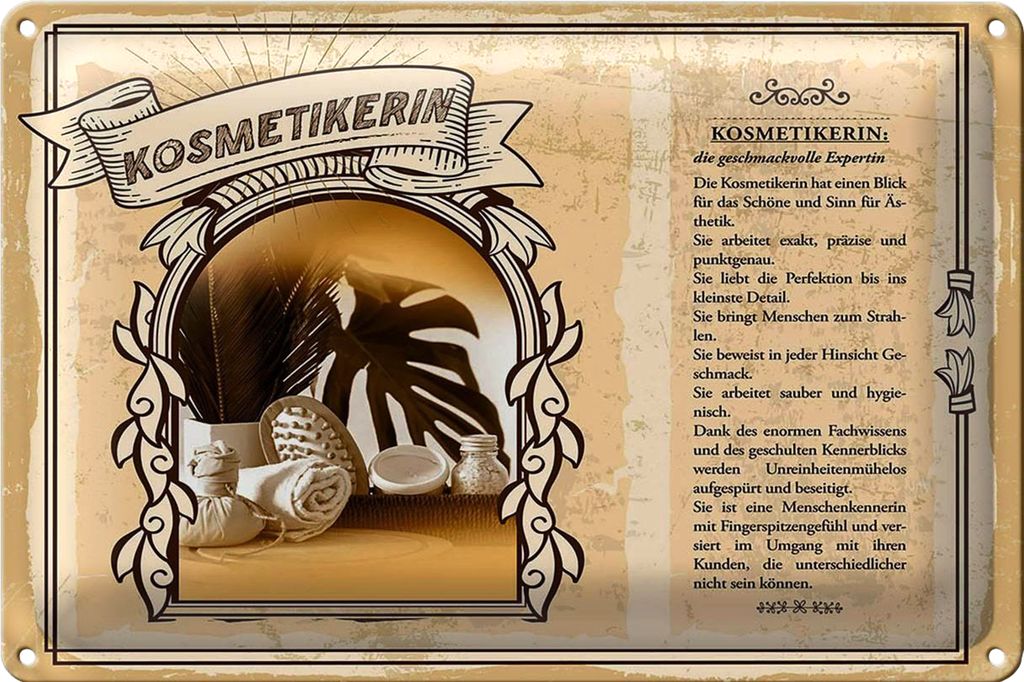 Blechschild Berufe 40x30cm Kosmetikerin Expertin Ästhetik