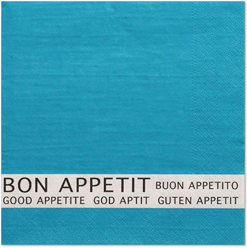 Servietten, 3-lagig 1/4-Falz 33 cm x 33 cm türkis "Bon Appetit"