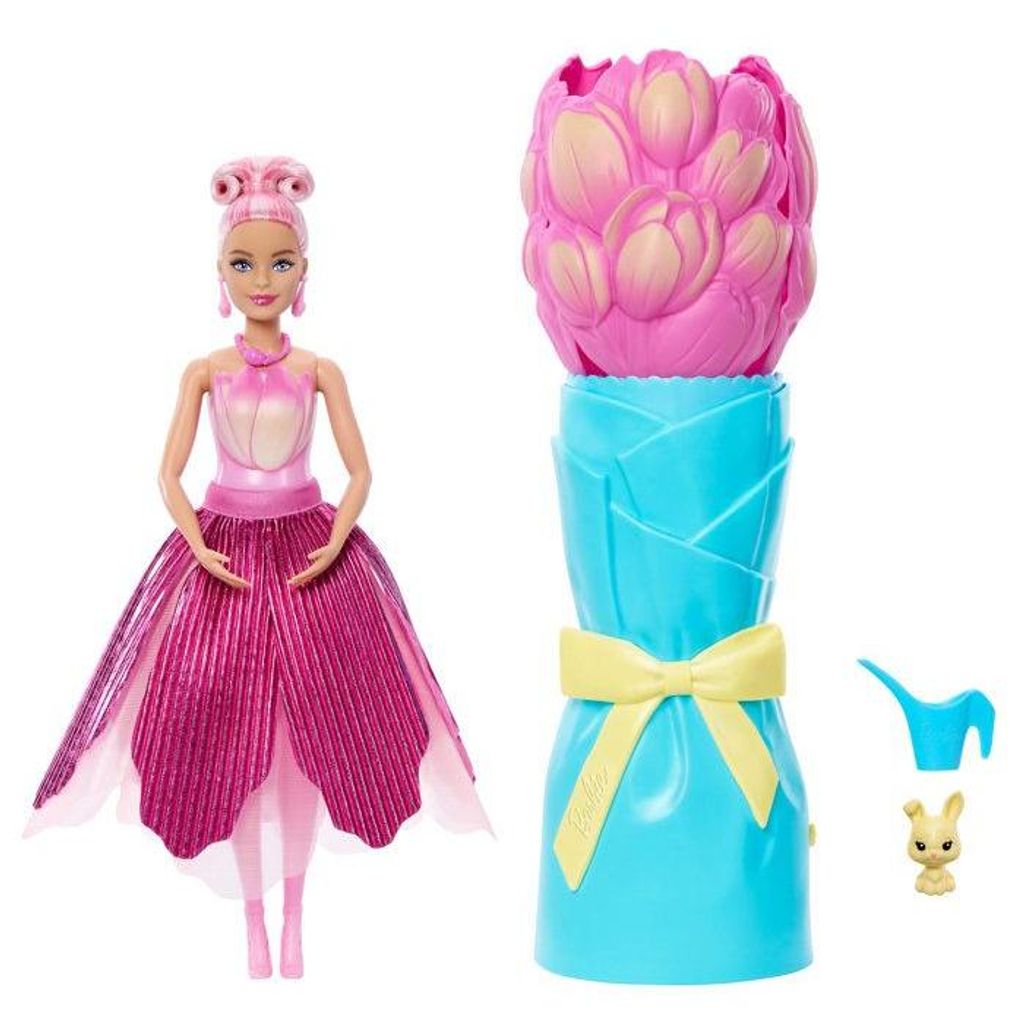 Barbie Petal Pop Tulipe Rose Puppe mit Zubehör, Frühlingsblume Überraschung