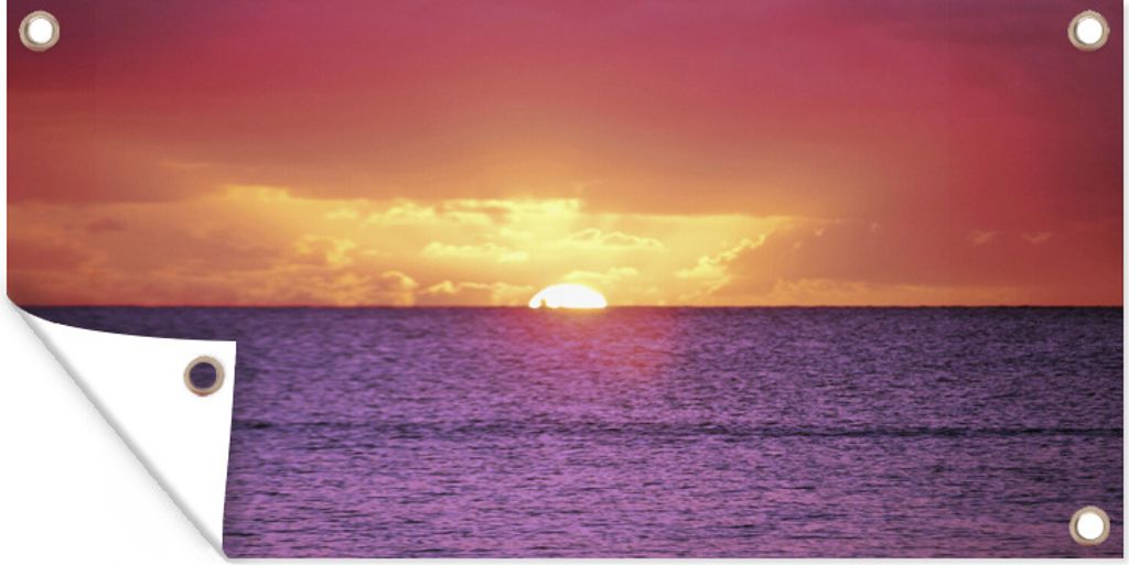 MuchoWow 80x40 cm Outdoor-Poster Gartendeko Sichtschutz Garten Poster für den Garten Sonnenuntergang über lila Meer