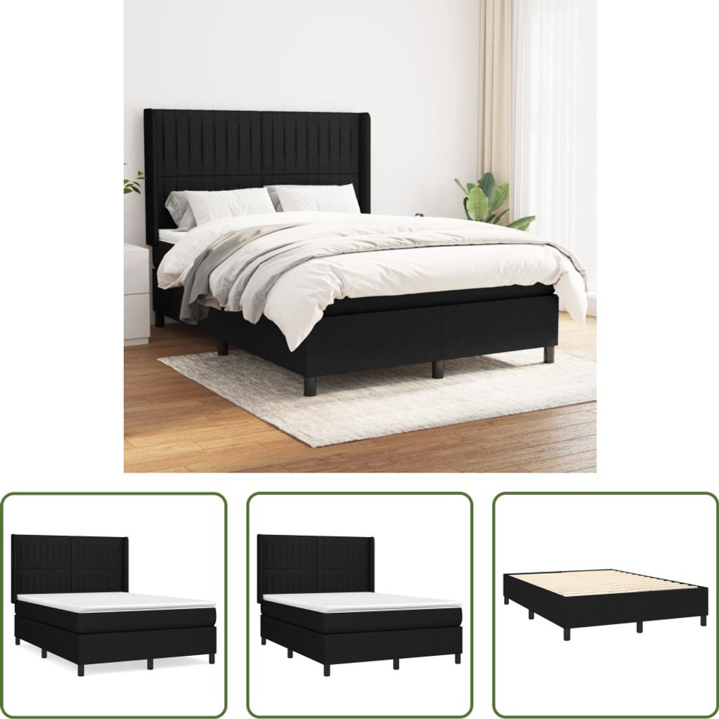 The Living Store Boxspringbett mit Matratze Schwarz 140x200 cm Stoff