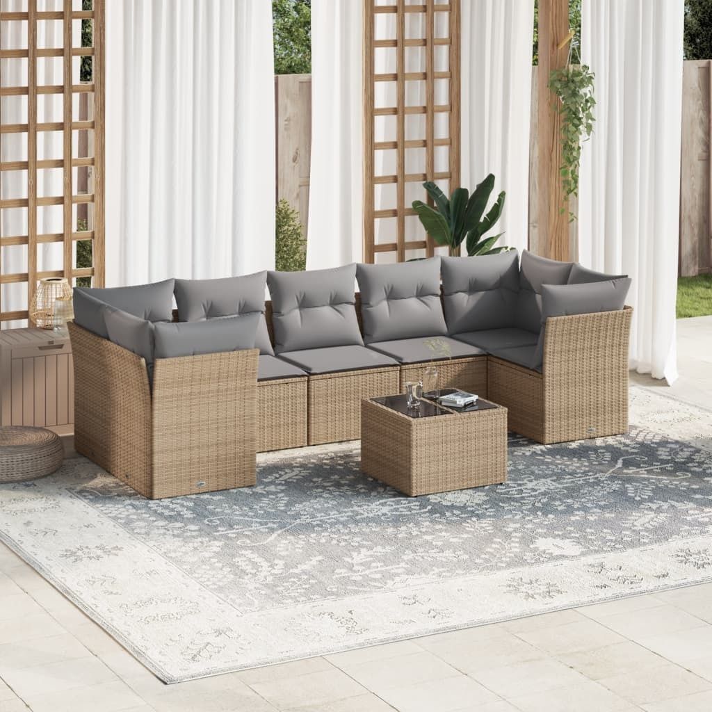 Maison Exclusive - 8-tlg. Garten-Sofagarnitur mit Kissen Beige Poly Rattan