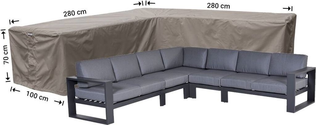 Raffles Covers Eck-Lounge-Hülle L-form 280 x 280 x 100 H: 70 cm | Atmungsaktiv | Wasserdicht | UV-beständig | Doppelnähte | Elastischer Kordelzug