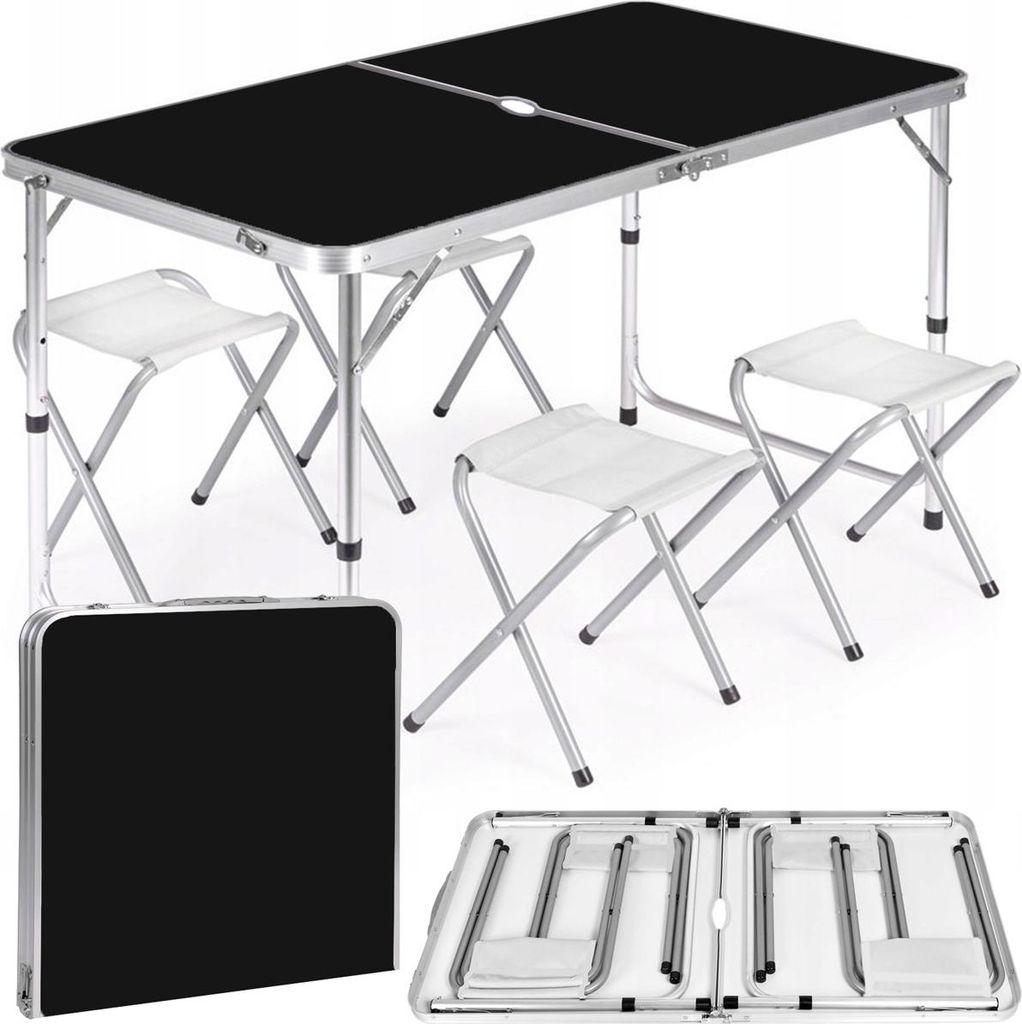 Stół składany z otworem 120x60cm Heckermann Czarny + 4x Zdjęcie produktu 