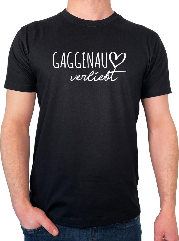 Huuraa Herren T-Shirt Gaggenau verliebt L Black Bio Baumwolle Fairtrade Herrenshirt Geschenkidee