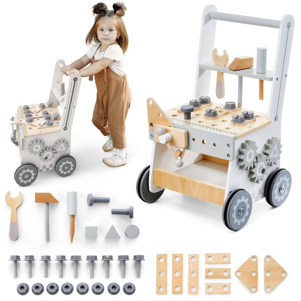 Houten loopwagentje 3-in-1, loopfiets + werkbank - 47 Productafbeelding 