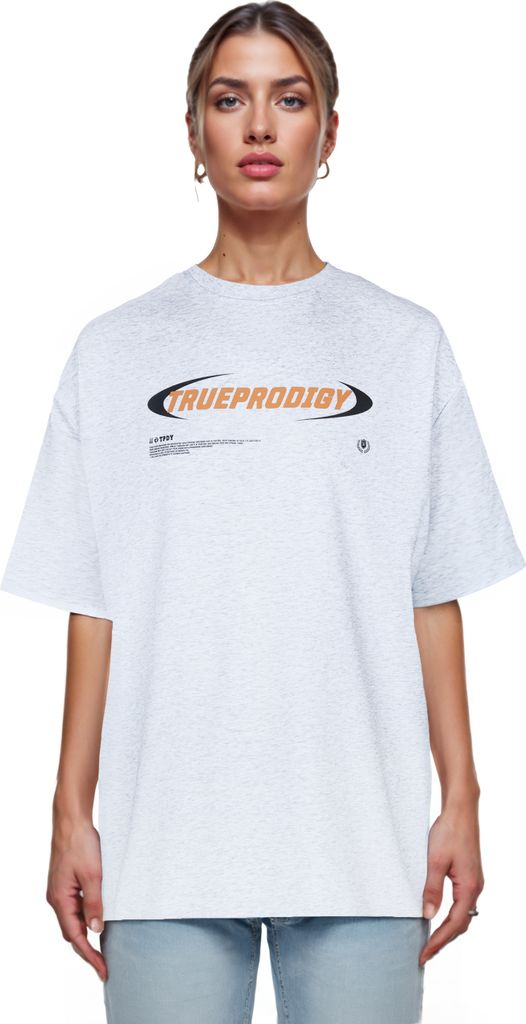 Ravi F Damen Oversize-Shirt Logoprint Rundhals dicker Stoff Rundhals