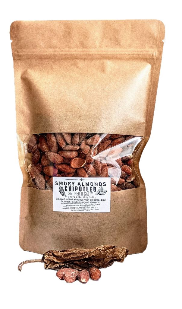 Uzené solené smažené mandle koupané v chipotle prášku 500g Obrázek produktu 