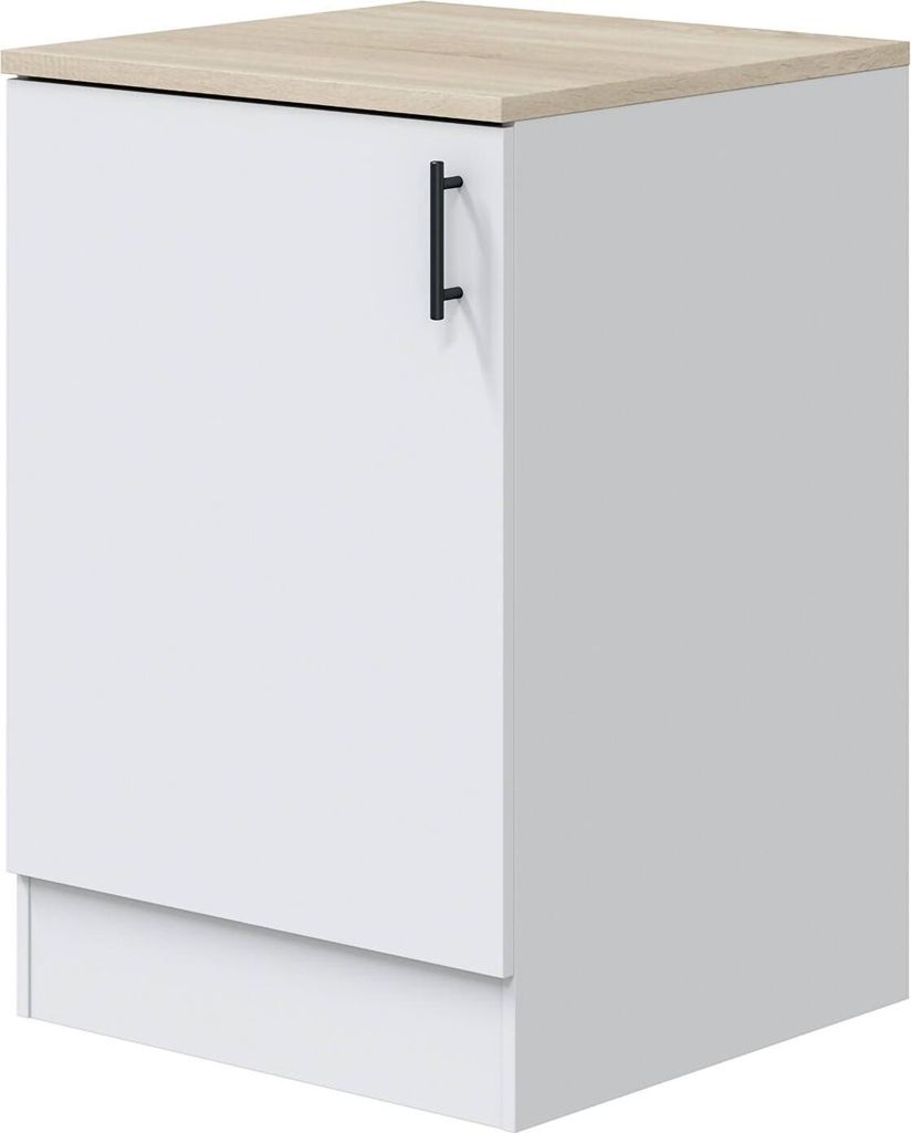 Schrank 1 Tür Zerna, Vertikaler Schrank, Aufbewahrungsmodul, Kompakte Küchenbasis, 60x60 h90 cm, Weiß und Eiche