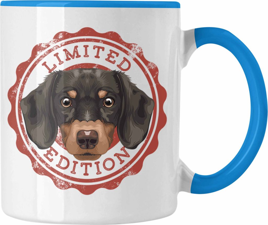 Trendation - Dackel Tasse Geschenk für Dackelbesitzerin Kaffee-Becher Limited Edition Kaffee-Becher (Blau)
