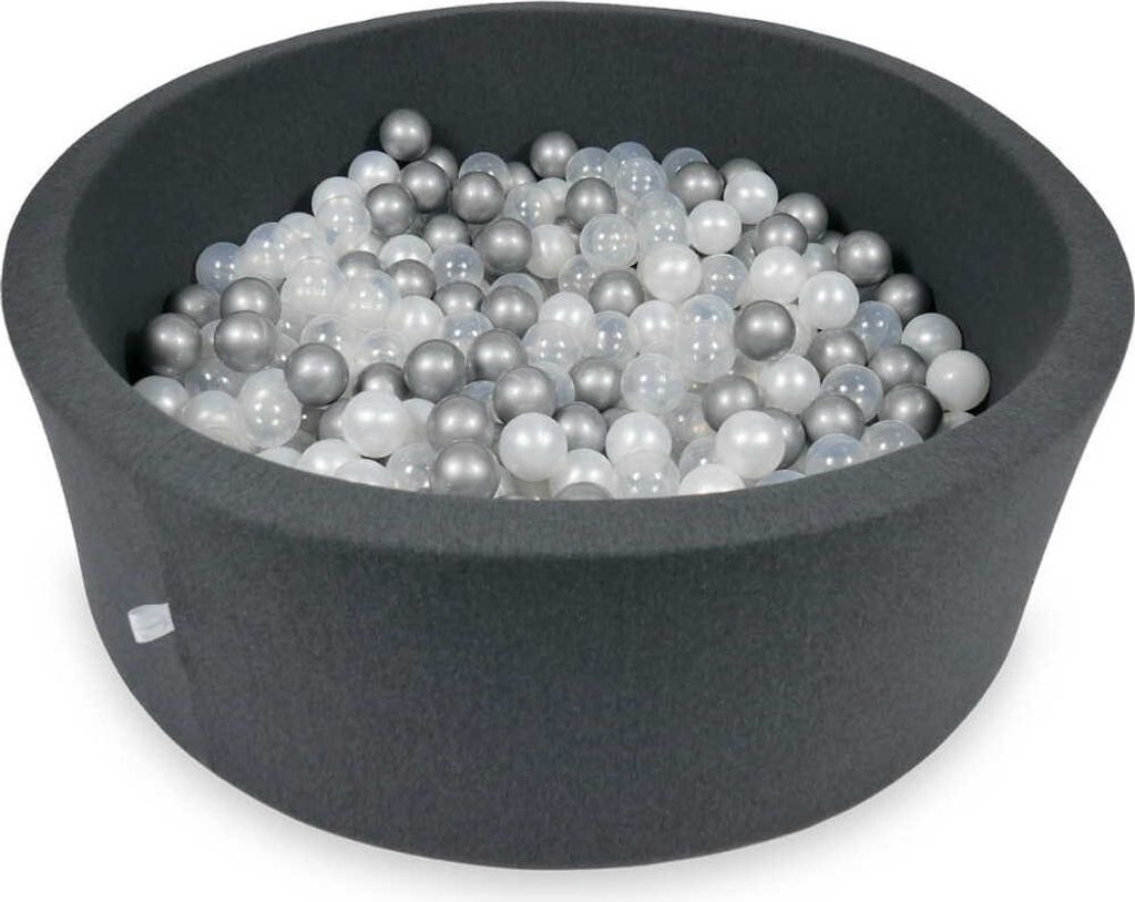 Bällebad 110x40cm Graphit – Mit 500 Bällen / perlmutt, silber, transparent