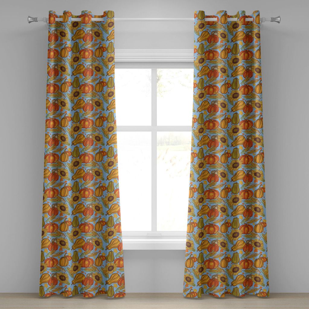 ABAKUHAUS Ernte Ösenvorhang, Landwirtschaftsthema-Gemüse-Muster-Korn-Kürbise und Sonnenblumen, Dekorative 2-Panel-Fenstervorhänge, 280 cm x 245...
