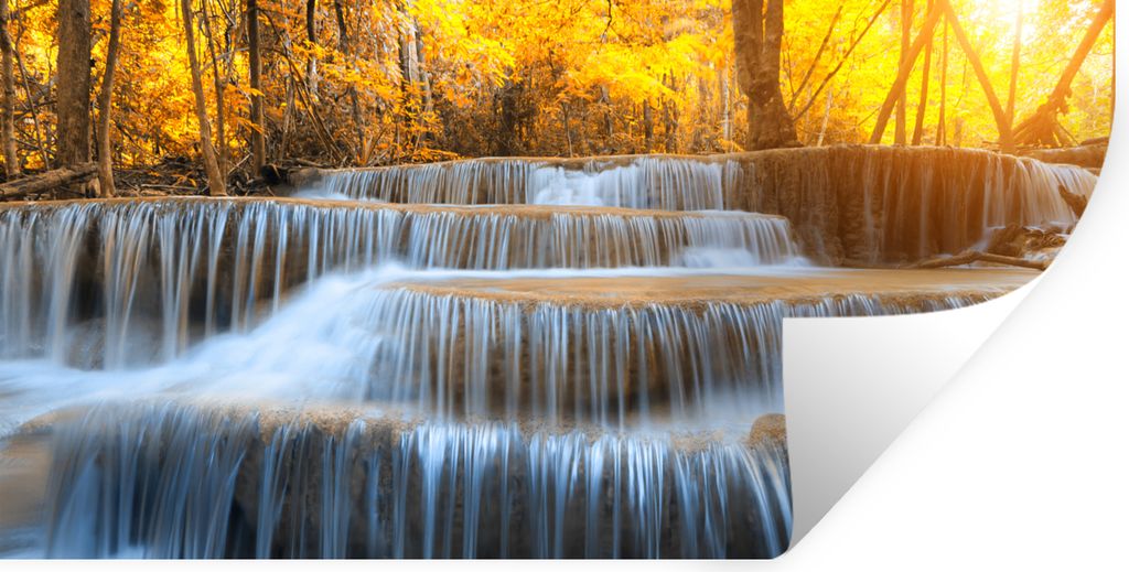 MuchoWow Wandtattoo Wandsticker Wandaufkleber Wasserfall - Natur - Bäume - Herbst - Landschaft 120x60 cm Selbstklebend und Repositionierbar - St...