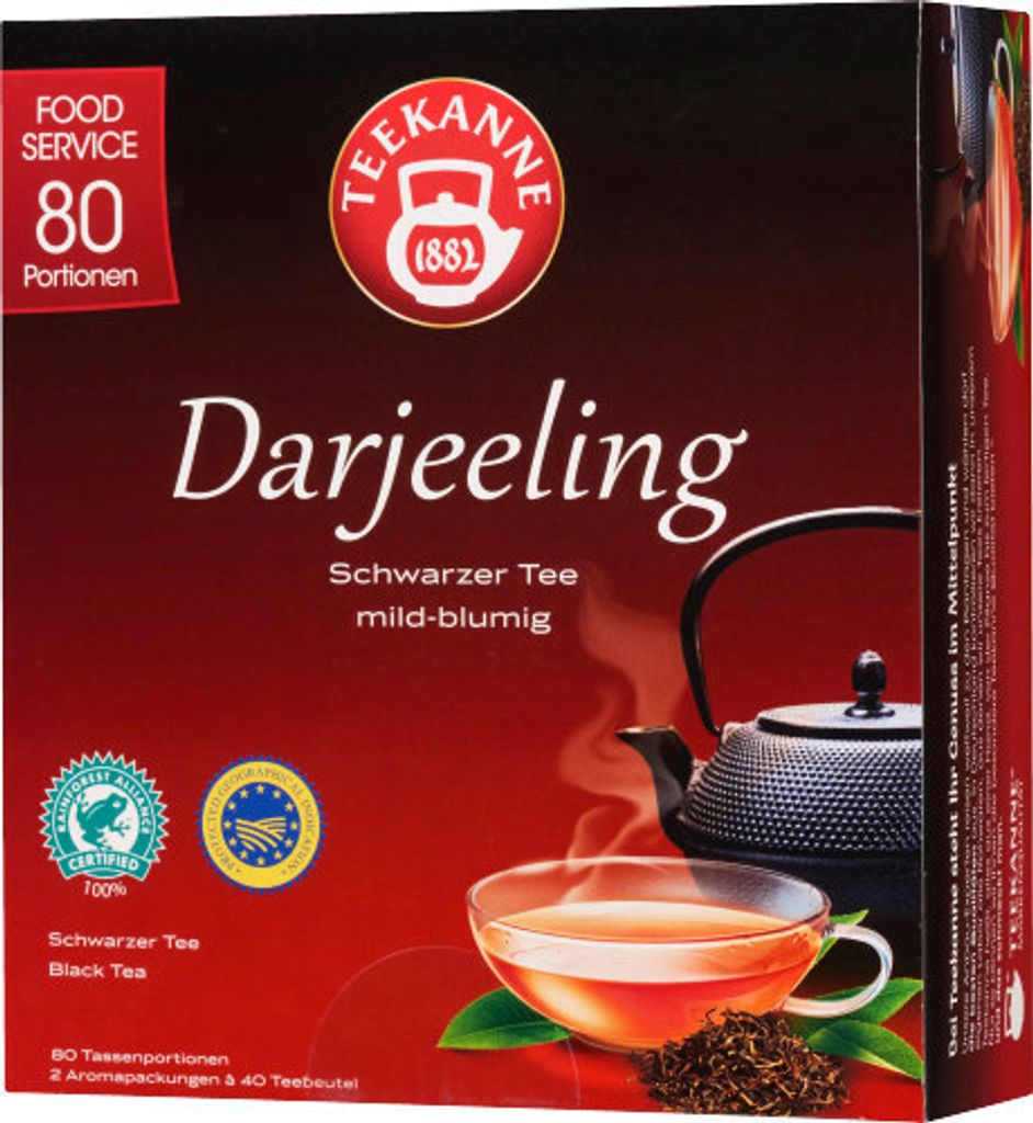 Teekanne Darjeeling schwarzer Tee mild blumig 80 Teebeutel Produktbild 