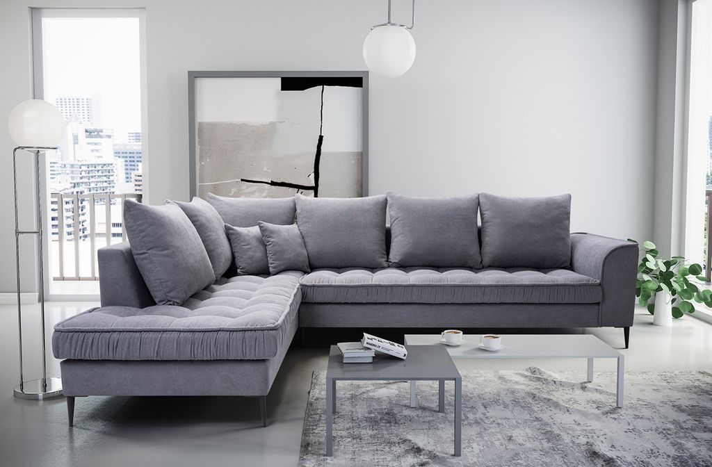 AX LIVING Sofa grau Ligurian Couch in L Form für Wohnzimmer 306 cm L