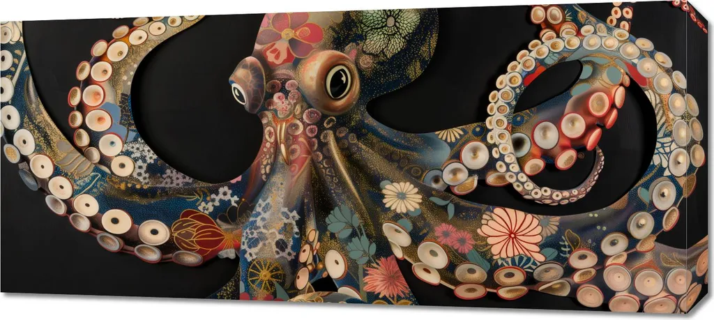 Impression Poulpe noir 90 x 40 cm - Art mural grand format de qualité