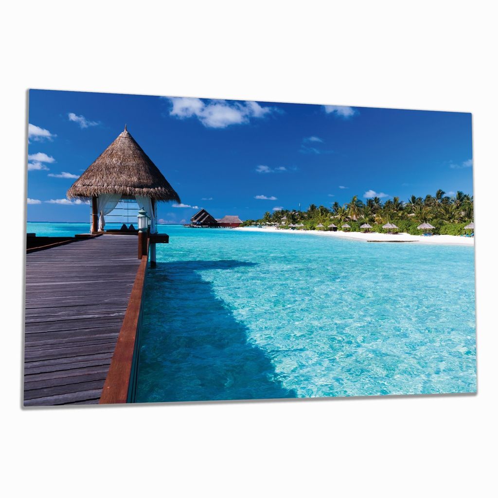 Wallario Herdabdeckplatte aus Glas, Größe 80 x 52 cm 1-teilig, Motiv Ein Platz in der Südsee