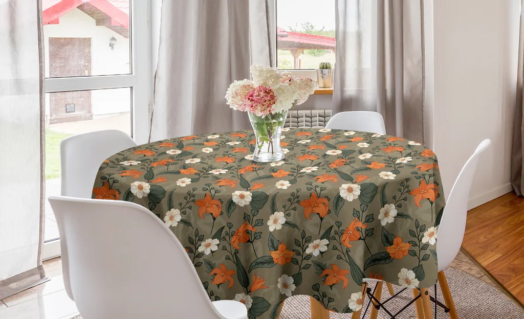 ABAKUHAUS Tovaglia rotonda vintage, Flora Kunst estiva, tovaglia circolare per sala da pranzo, decorazione per cucina, 150 cm, multicolore seppia