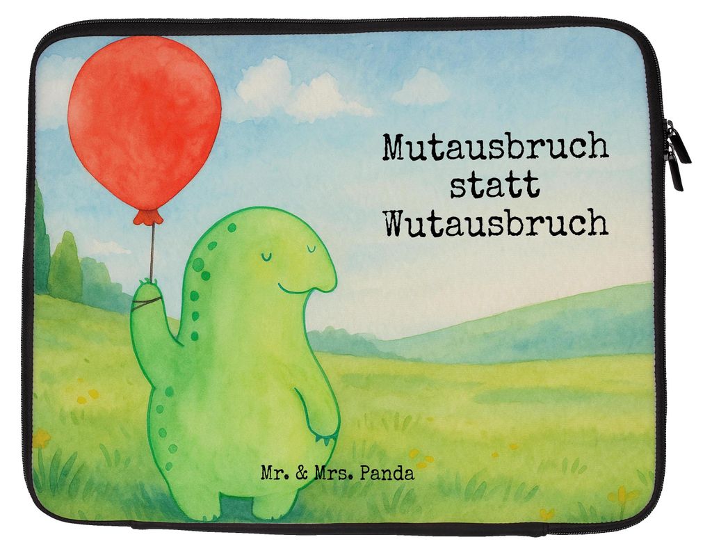 Mr. & Mrs. Panda Notebook Tasche Schildkröte Luftballon Design 20 x 28 cm - Weiß - Geschenk, Mut, Schildkröten, Laptop Case, Hülle, Motivations...
