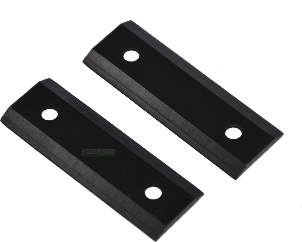 Two black blades with holes for mounting, placed on a white background.