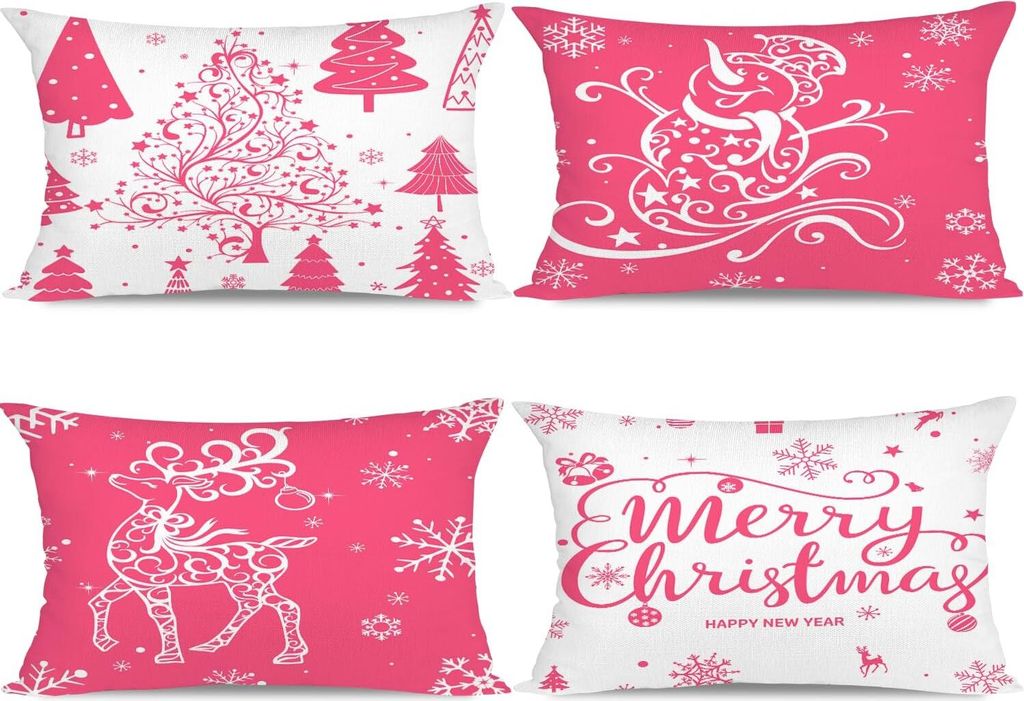 Miaikoe 4er Set Weihnachts-Kissenbezüge 30x50cm, Home Decor - Farbe Rose