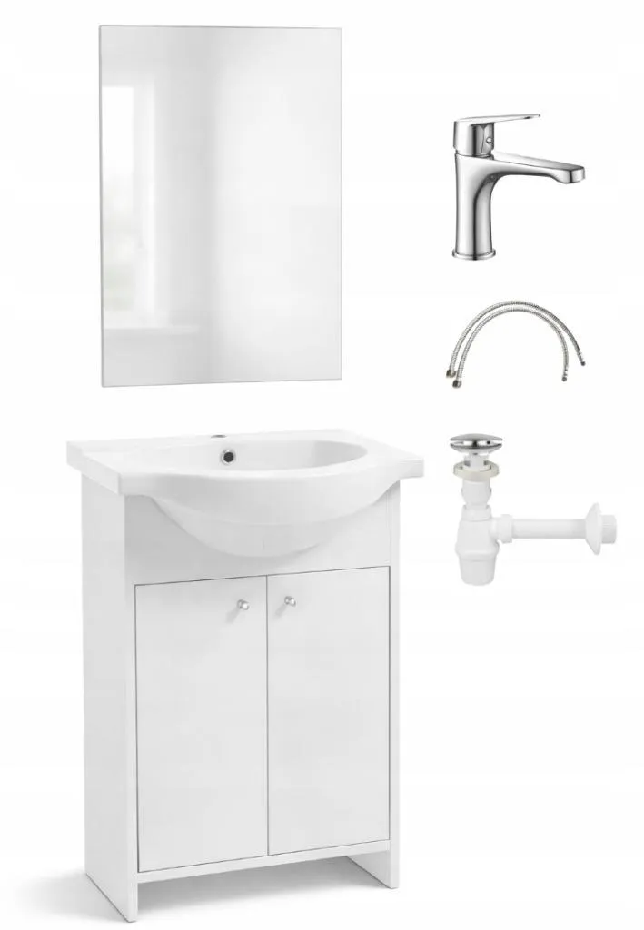 Ensemble meuble de salle de bain blanc 85x65 cm avec miroir et robinet