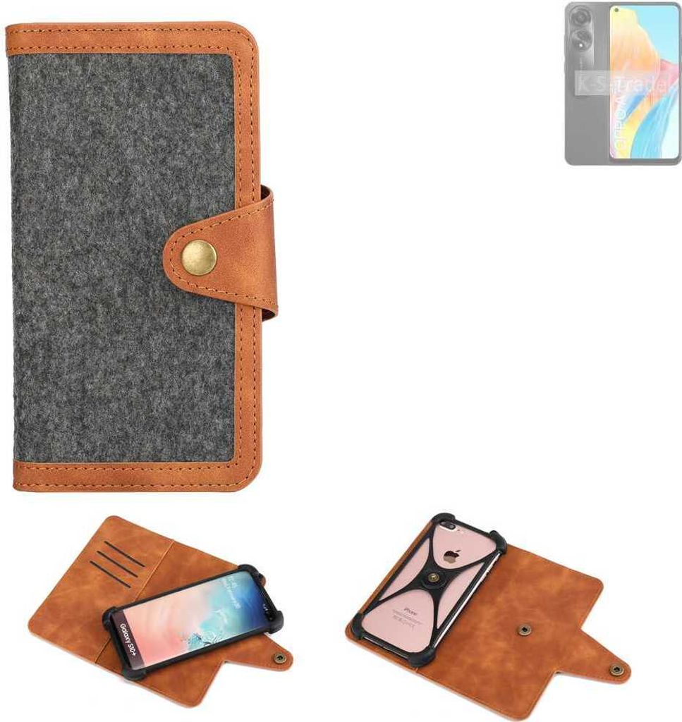 K-S-Trade Schutzhülle Handyhülle kompatibel mit Oppo A78 4G Filz Hülle Kunst-Leder dunkelgrau braun (1x)