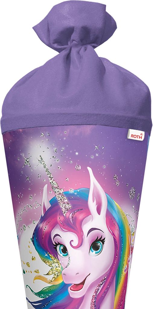 ROTH Schultüte Einhorn Portrait, 70 Cm Mit Glitter – Runde Zuckertüte Mit Filzverschluss