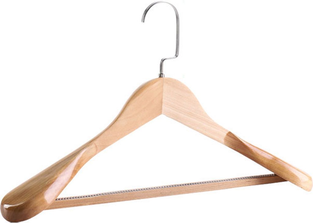 Breiter Schulterbügel mit stabilem Haken. Rutschfester, platzsparender Kleiderbügel für saubere und knitterfreie Kleidung.