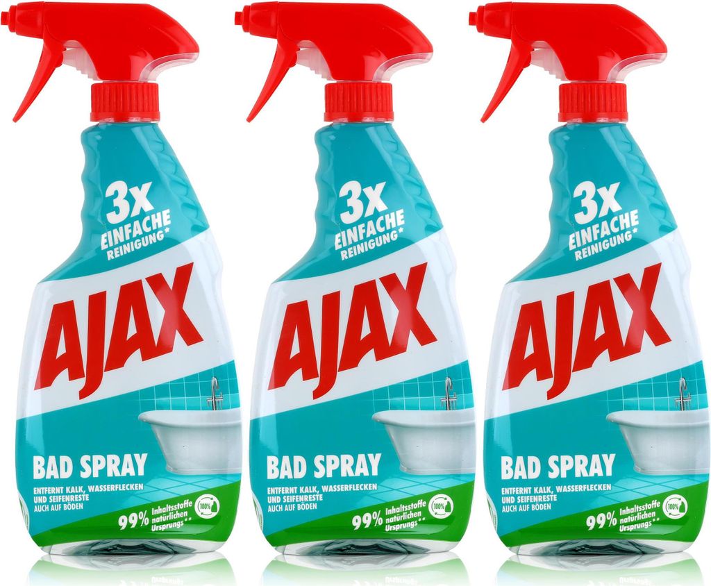 Ajax Bad Spray Badreiniger 500ml - Entfernt Kalk & Seifenreste (3er Pack)