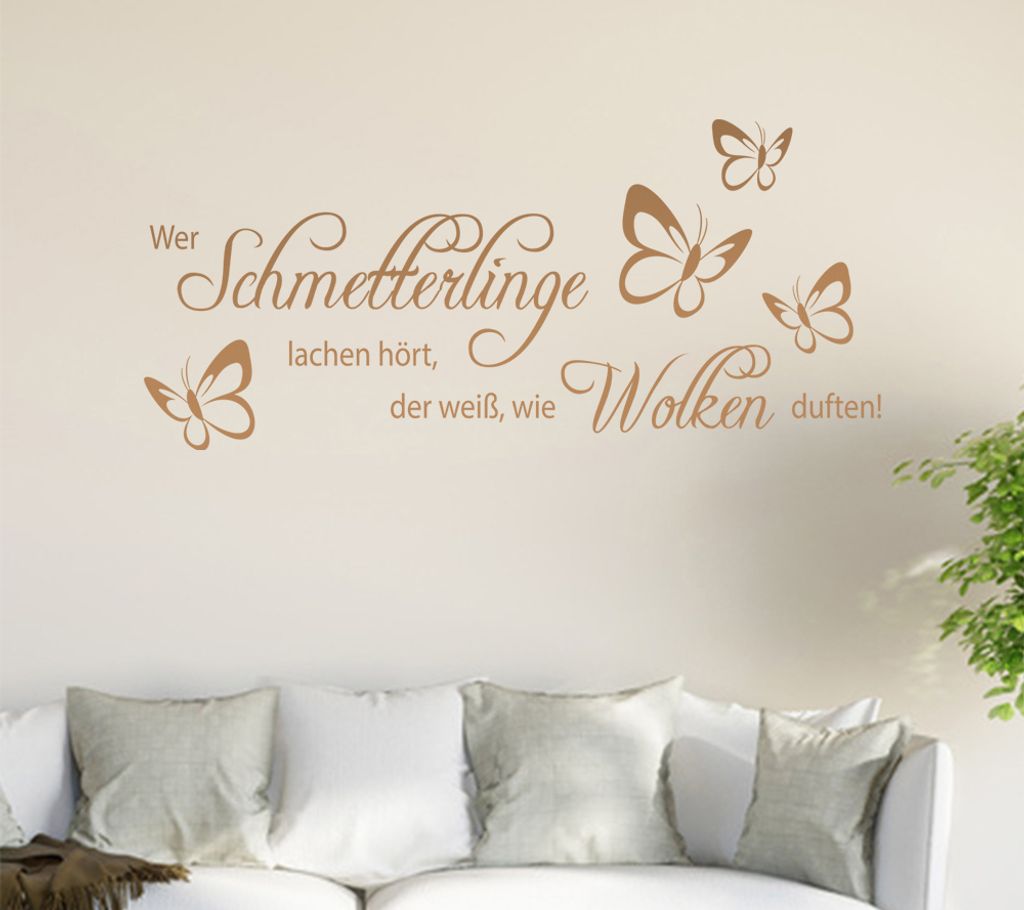 Wer Schmetterlinge lachen hört ... Wandtattoo in 6 Größen - Wandaufkleber Wall Sticker - Dekoration, Küche, Wohnzimmer, Schlafzimmer, Badezimmer
