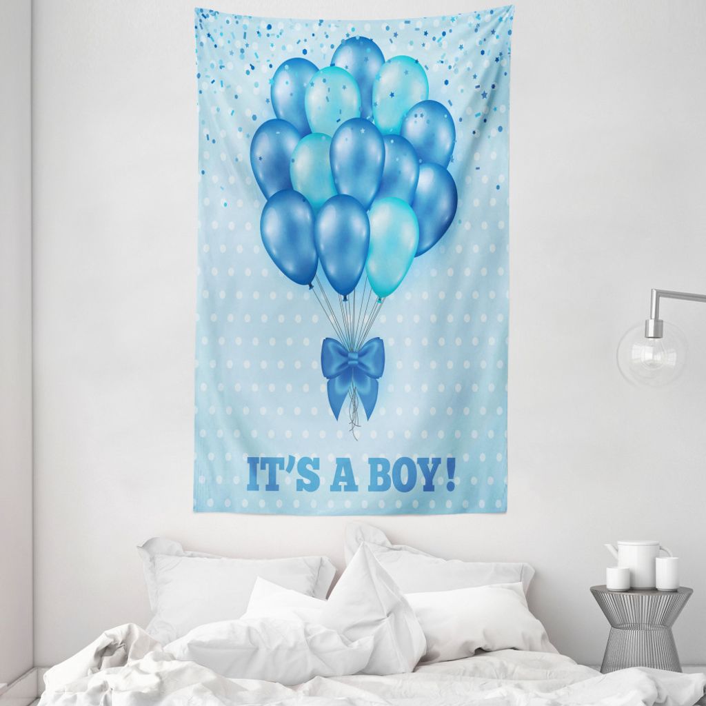 ABAKUHAUS Blau Wandteppich und Tagesdecke, Ballone Tupfen aus Weiches Mikrofaser Stoff Waschbar ohne Verblassen Digitaldruck, 140 x 230 cm, Himmelblau