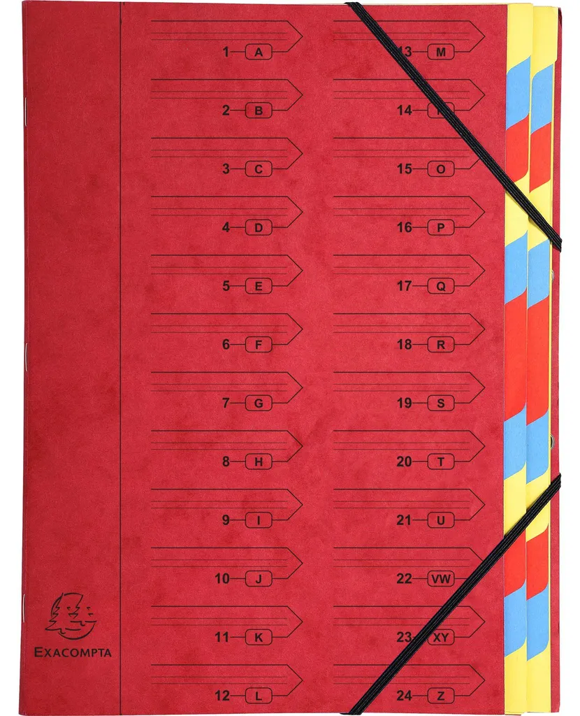 Trieur rouge 24 compartiments Exacompta avec fermeture par élastique