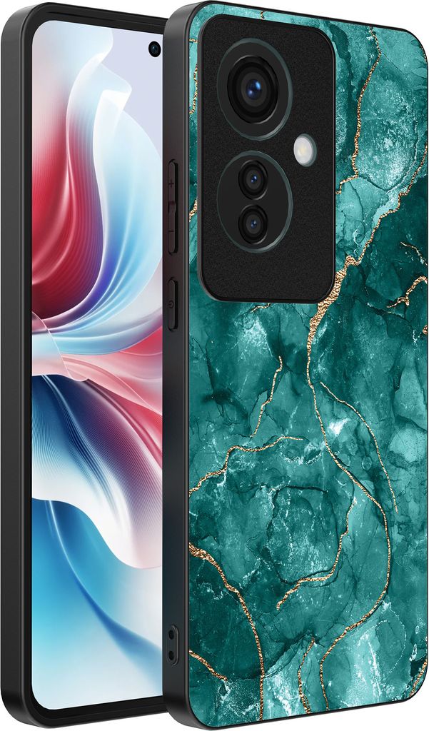 Smartphonica Handyhülle passend für Oppo Reno 11F mit Marmor aufdruck - TPU-Hülle mit Marmordesign - Gold Grün