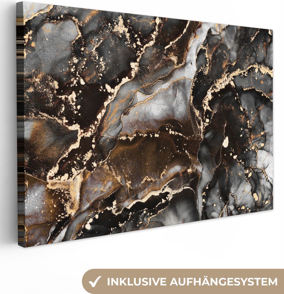 MuchoWow - Leinwandbilder - Marmor - Gold - Glitzer - Luxus, Wandbild, Wanddeko Bilder Wohnzimmer, 30x20 cm
