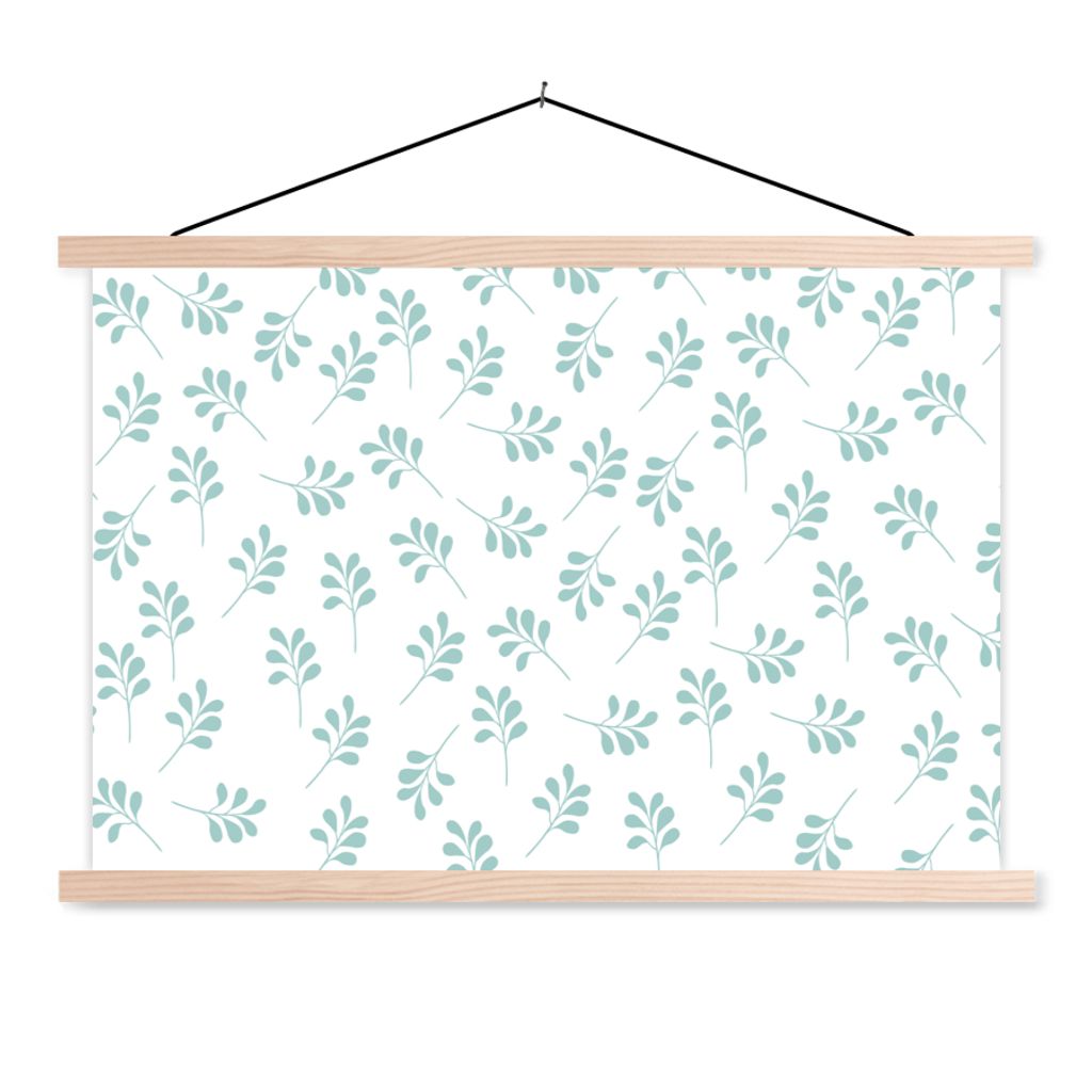 MuchoWow Textilposter Blätter - Muster - Blau 60x40 cm mit holzfarbenen Rahmen - Bilder